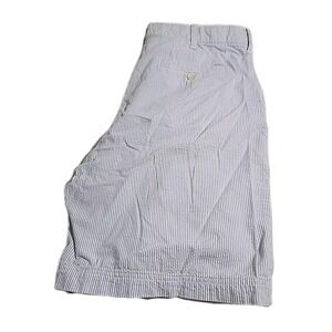 Izod Mens Seersucker‎ Chino Shorts Blue and White Stripped 40 Flat Front